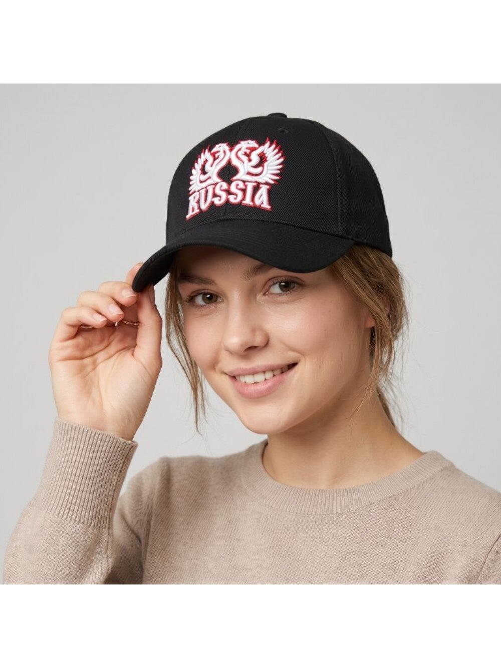 Headwear Co. Unisex 'Russia' Embroidered Black Baseball Cap Hat size 57-59cm NWT